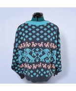 Vintage 80s 90s Kaos Blue Polka Dot Sweater with Dogs - Size Medium - $49.50