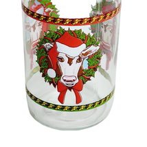 Christmas Cow Glass Milk Jug 9 Inch Vintage France Holiday Decor No Lid - $14.83