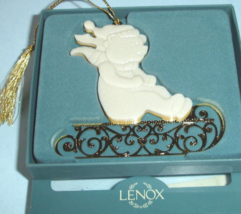 Lenox Vintage Teddy Bear On Sled Christmas Ornament Porcelain/Gold Trim USA New - £18.91 GBP