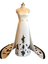 Rosyfancy 1950s Sabrina Hepburn Inspired Black Trimmed Embroidery Weddin... - $275.00