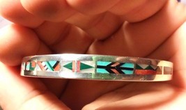 Vintage.925 Sterling Silver Southwestern American Cuff - Free Shipping ! - £70.78 GBP