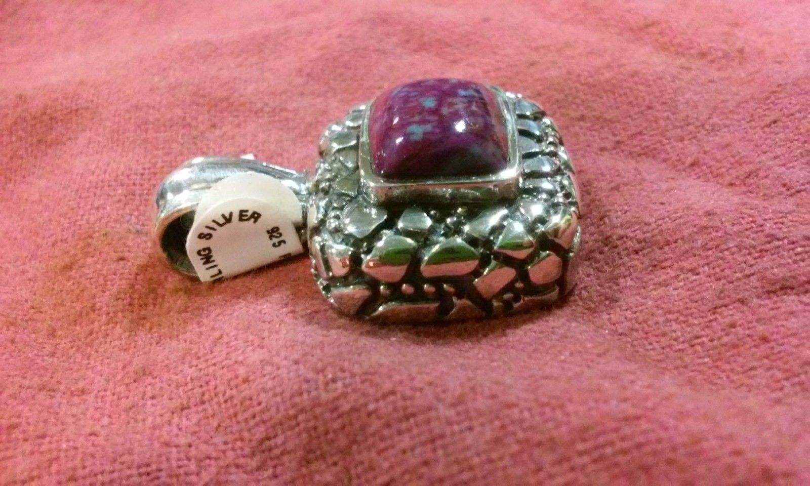 .925 Sterling Silver Purple Agate Pendant - Free Shipping -  NEW Item image 3