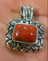 .925 Sterling Silver Orange Agate Pendant - Free Shipping -  NEW - £23.69 GBP