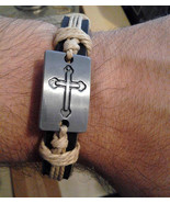 Dark Brown Leather Hemp Christian Cross Crucifix Adjustable Bracelet- Fr... - $9.99