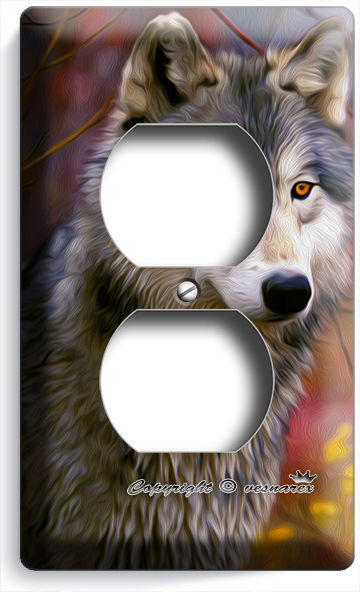 GRAY WOLF WOODS FOREST DUPLEX OUTLET WALL PLATE COVER HOME ROOM MAN CAVE DECOR