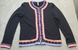 Hanna Andersson Cardigan Womens Medium Black Embroidery Ruffle Trim Button Front - £20.72 GBP