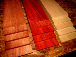 12 PIECES THIN EXOTIC SAPELE, BLOODWOOD, MAPLE WOOD LUMBER 12&quot; X 3&quot; X 3/8&quot; - $61.33