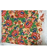 Vtg 70&#39;s Dbl Knit Polyester Orange Green Pink Floral Print 1 1/4 yard 38... - £27.38 GBP