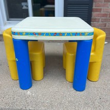 Vintage Little Tikes White Table 2 Chunky Yellow Chairs Child Size Set U... - $148.50
