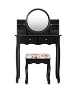Makeup Vanity Table Set Girls Dressing Table with Drawers Oval Mirror-Bl... - $322.17 CAD