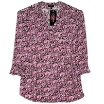 NWT Cocomo Plus Size 3X Pink Multi Color Floral Print Pintuck 3/4 Sleeve Top - £27.90 GBP