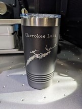 Cherokee Lake Map Tumbler Travel Mug Insulated Coffee Cup Tennessee 20 oz Black - £14.64 GBP