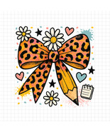 Teacher Bow PNG, Leopard Pencil Bow PNG, Cute School Teacher PNG, Back t... - $2.50
