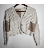 American Eagle Beige Cropped Patchwork Cardigan Sweater Size XS - $643.06 MXN
