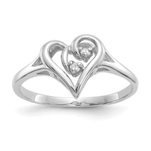 14K White Gold Polished AA Diamond Heart Ring - £174.63 GBP