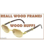 New Oval Wood Buffs Unisex Sunglasses REAL WOOD and Gold Color frame Bal... - £31.72 GBP
