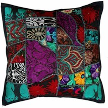 Handmade Patchwork Cushion Pillow, Sari Patch Indian Ethnic Embroidered (Black) - £7.58 GBP