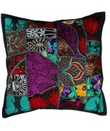 Handmade Patchwork Cushion Pillow, Sari Patch Indian Ethnic Embroidered ... - $9.49
