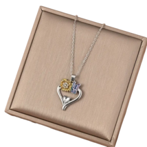 Heart Butterfly &amp; Sunflower Silvertone Pendant Necklace - New - £13.46 GBP