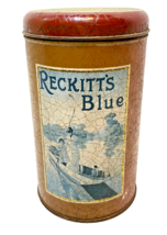 Rare Vintage Reckitts Blue Distressed Crackled Empty Tin Made in Italy 7&quot; - £15.35 GBP