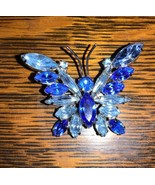 Vintage Juliana Prong Set Shades Blue Rhinestones Butterfly Brooch Pin - £47.95 GBP