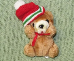 Norman Industries Mini Teddy Bear Plush 5&quot; Tan Red Hat Ribbon Stuffed Animal Toy - £8.63 GBP