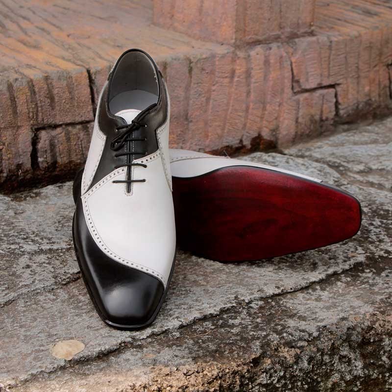 New Handamde Mens Classic Oxfords Black White Leather Wing Tip Lace up Dress Sho