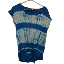 Lucky Brand Womens Blouse Blue Tie Dye Space Dye V Neck Hi Low Front Knot S - £10.24 GBP