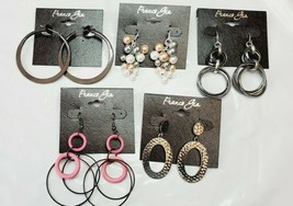 Franco Gia Earrings 5 Pair Hoops &amp; Dangles Metallic Pearls Pink   #20 New - £21.54 GBP