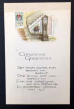 Christmas Greetings Antique PC Grandfather Clock &amp; Staircase of Home - £3.98 GBP