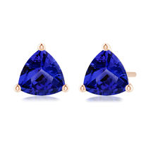  14k Yellow Gold Finish 0.30 Ct Trillion Cut Blue Sapphire Women&#39;s Stud Earrings - £71.84 GBP