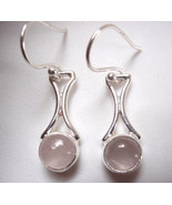 Round Rose Quartz on Curved Stem 925 Sterling Silver Dangle Earrings - £9.95 GBP