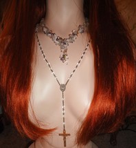 Antique French Rosary necklace Gothic sterling Glass cluster chandelier drop Ear - £228.52 GBP