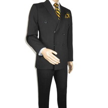 Men Suit BERLUSCONI Turkey Italian Wool 180's Double Breasted UGS94-08 Black image 2