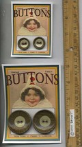 4 Fancy Lithograph Tin Metal Cat Stripes Vintage Buttons = Cassie Annie Art Card - £29.62 GBP