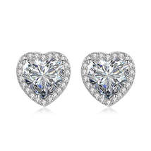 Clear Crystal &amp; Cubic Zirconia Silver-Plated Halo Heart Stud Earrings - £12.77 GBP