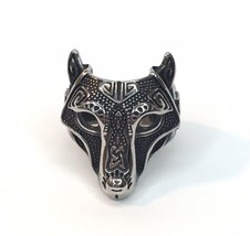 Silver Tone &amp; Black Foxy Fox Face Ring Approx Size is 7.25 - £12.18 GBP