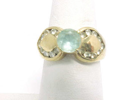 BLUE and WHITE TOPAZ Vintage RING in 14K Gold on Sterling Silver - Size 6 - £51.11 GBP