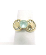 BLUE and WHITE TOPAZ Vintage RING in 14K Gold on Sterling Silver - Size 6 - £51.83 GBP