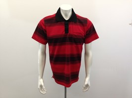 Urban Depot Polyester Polo Shirt Men&#39;s Large Red Black Striped Short Sleeve - $150.53 MXN