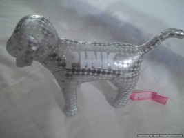 7" Victoria's Secret "Pink" Silver Metallic Polka Dot Pattern Dog  - £10.21 GBP