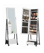 Modern Black Metal White Wood Jewelry Armoire Cabinet Organizer Mirror o... - $6,325.15 MXN