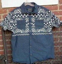 Bleecker &amp; Mercer Stars Geometric XL Men&#39;s Shirt 2 Pockets White Dark Gray - $29.69