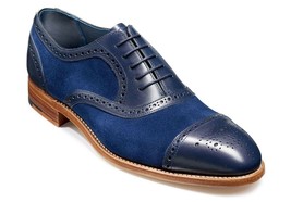 Men&#39;s Navy Blue Full Brogue Cap Toe Suede Genuine Leather Spectator Laceup Shoes - £119.87 GBP+