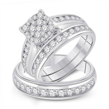14kt White Gold His Her Diamond Square Matching Bridal Wedding Ring Set 1-3/4 - £1,891.64 GBP