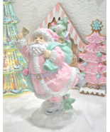 Christmas Pastel Pink Santa Clause Skating Figurine 10.25&quot; NEW - $727.18 MXN