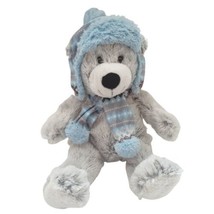 Hugfun Int&#39;l Jack Winter Bear Gray Blue Stuffed Plush 18” Blue Knit Scar... - £14.09 GBP