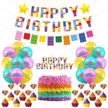 Building Block Birthday Party Supplies Includes Happy Birthday Banner, Building  - $21.99