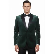 Men's Renoir Velvet Tuxedo Blazer Jacket Satin Peak Lapel Slim Fit 290-9 Green image 13
