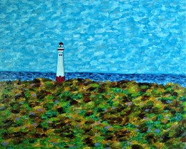 Painting Lighthouse Seascape Original Signed Art Ocean Rocks By Carla Dancey - £17.62 GBP